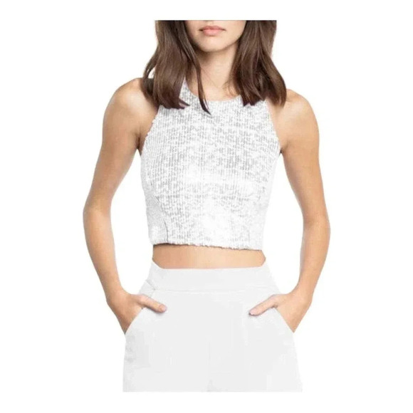 NWT Dress the Population Ashton Halter Top - Sequin Sleeveless Party Top - Picture 1 of 9